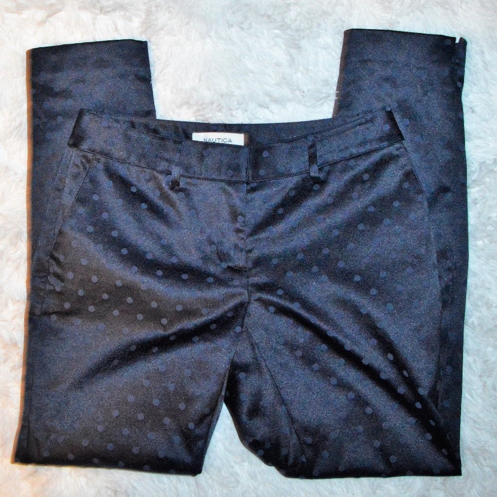 NWOT Nautica Jacquard Style Polka Dot Ankle Navy Blue Pants Size 2